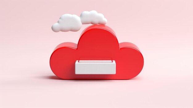 ícone de nuvem branca vermelha 3D estilo mínimo computação em nuvem serviço on-line tecnologia digital