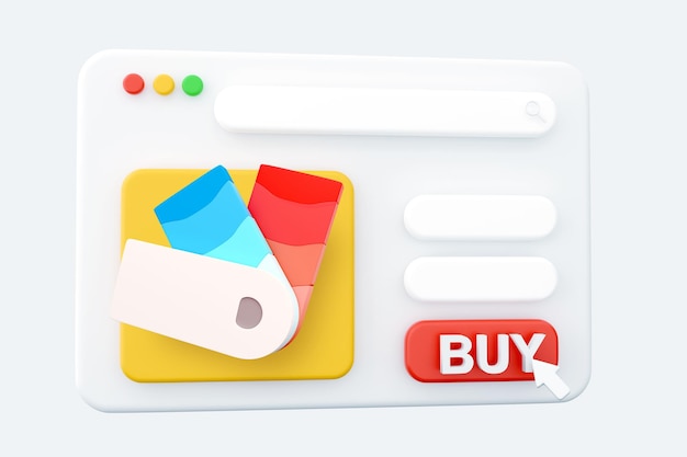 ícone de paleta de cores de página da web de compras on-line em 3D renderização 3D ícone de compras de paleta de cores de ilustração