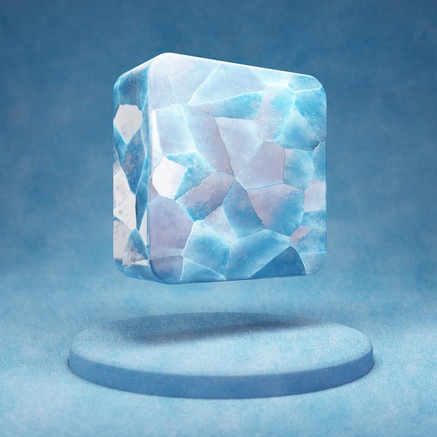 Ícone de parada. Símbolo de parada de gelo azul rachado no pódio de neve azul. Ícone de mídia social para site, apresentação, elemento de modelo de design. Renderização 3D.