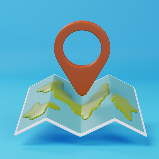 Ícone de pin de mapa 3D para viagens e navegação Renderização 3D