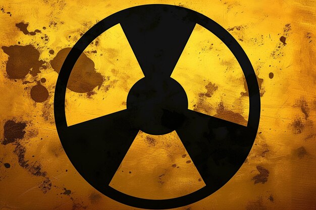 Foto Ícone de radiação sinal metálico amarelo e preto risco energia radioactiva alerta de reator perigoso energia.