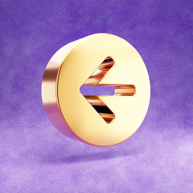 ícone de seta dourada para a esquerda isolado em veludo violeta