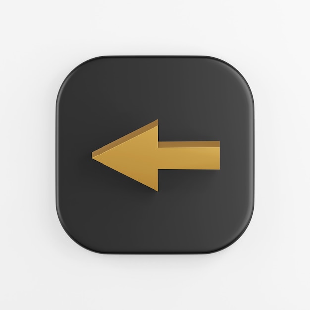 Foto Ícone de seta para a esquerda dourada. renderização 3d do botão de chave quadrado preto, elemento interface ui ux.