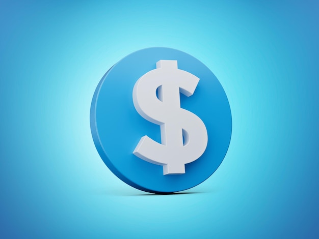 Ícone de símbolo de dólar isolado na ilustração 3d de fundo azul