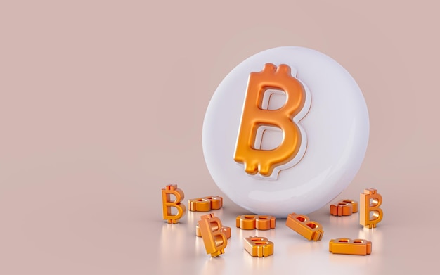 ícone de sinal de bitcoin de criptomoeda realista no fundo branco brilhante 3d render concpet