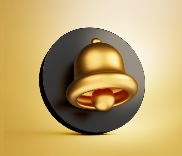 Foto Ícone de sino de notificação de ouro 3d lembrete de mídia social e novo conceito de mensagem subscrever pop-up de sino
