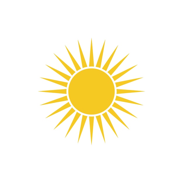 Ícone de sol amarelo brilhante com raios afiados em ilustração vetorial de design plano