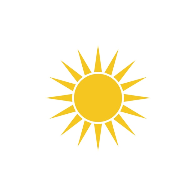 Ícone de sol amarelo brilhante em design plano com raios afiados e arte vetorial de estilo minimalista
