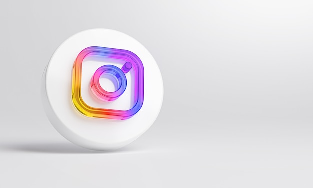 Foto Ícone de vidro acrílico do instagram em renderização 3d de fundo branco.