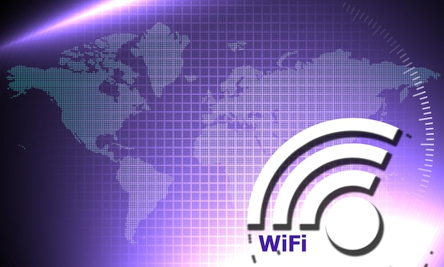 Ícone de wi-fi com mapa do mundo como plano de fundo