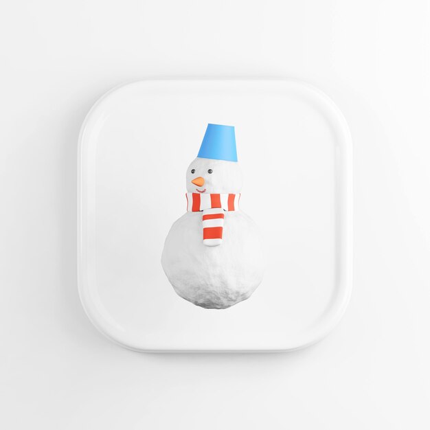 Ícone do boneco de neve. elemento ui ux da interface chave do botão quadrado branco de renderização 3d.