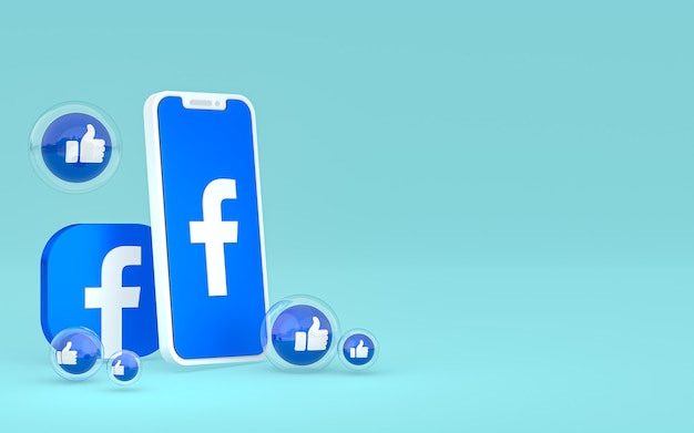 Ícone do Facebook na tela do smartphone e reações do facebook amor, uau, como emoji com espaço de cópia