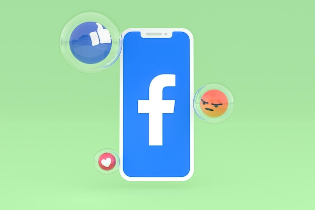 Ícone do Facebook na tela do smartphone ou renderização 3D do telefone móvel
