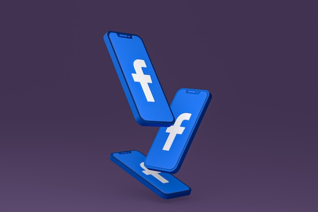 Ícone do facebook na tela dos telefones celulares 3d render