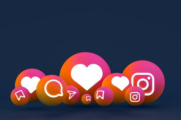 Ícone do instagram definido renderização 3d em fundo azul