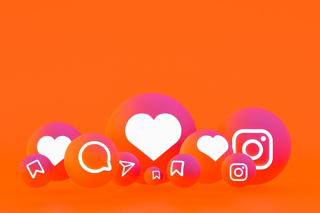 Ícone do instagram definido renderização 3d em fundo laranja