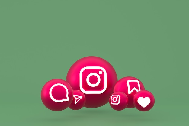 Ícone do instagram definido renderização 3d em fundo verde