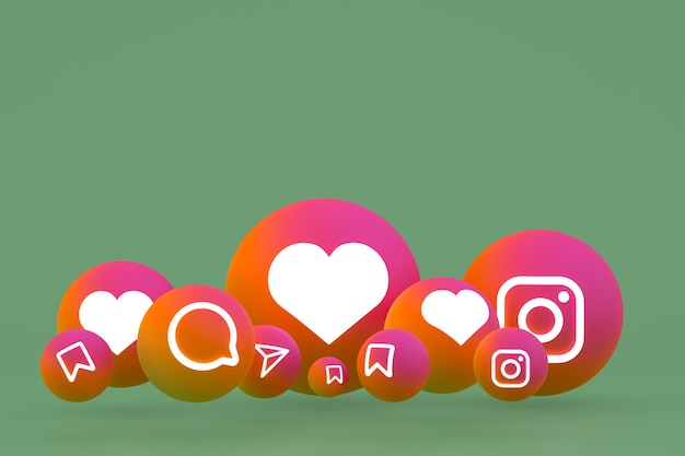 Ícone do instagram definido renderização 3d em fundo verde