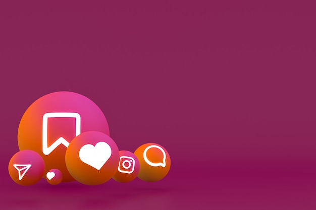 Ícone do instagram definido renderização 3d em fundo vermelho