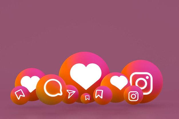 Ícone do instagram definido renderização em 3d em fundo marrom