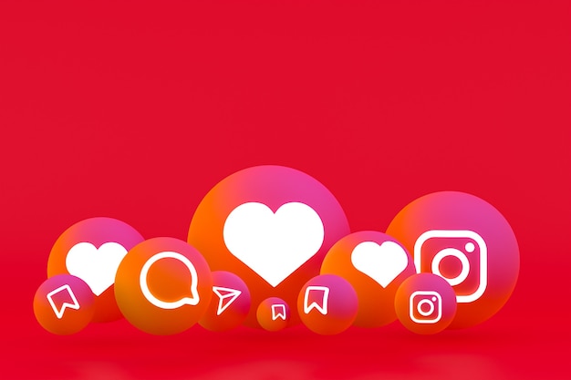 Ícone do instagram definido renderização em fundo vermelho