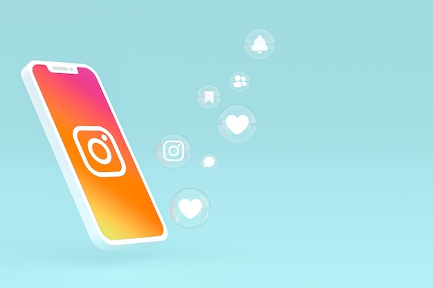 Ícone do instagram na tela do smartphone ou celular 3d renderização