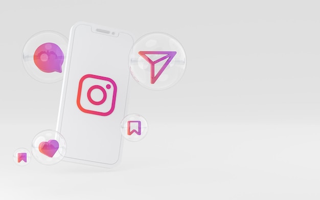 Ícone do instagram na tela do smartphone ou celular 3d renderização