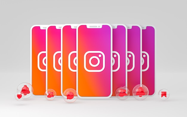 Ícone do Instagram na tela do smartphone ou celular, renderização 3D