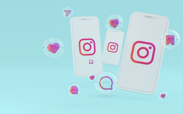 Ícone do instagram na tela do smartphone ou renderização 3d do celular