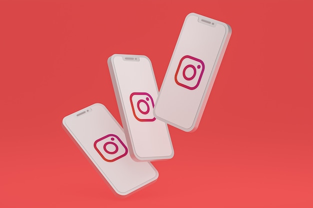 Ícone do Instagram na tela do smartphone ou renderização 3D do celular