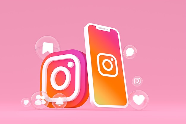 Ícone do instagram na tela do smartphone ou renderização 3d do celular