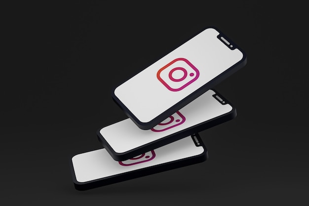 Ícone do Instagram na tela do smartphone ou renderização 3D do celular