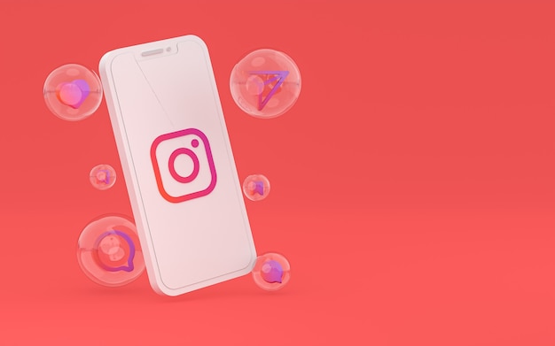 Ícone do instagram na tela do smartphone ou renderização 3d do celular