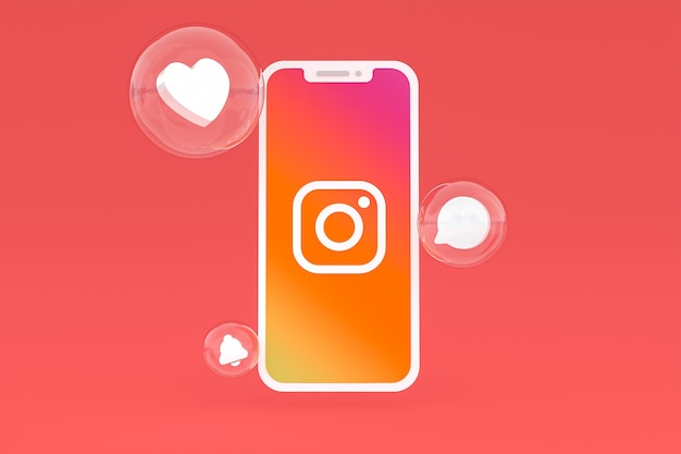 Ícone do Instagram na tela do smartphone ou renderização 3D do celular