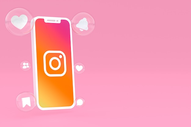 Foto Ícone do instagram na tela do smartphone ou renderização 3d do celular