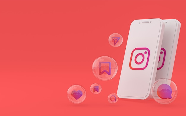 Ícone do instagram na tela do smartphone ou renderização 3d do celular