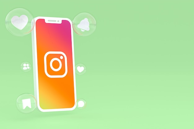 Ícone do instagram na tela do smartphone ou renderização 3d do celular