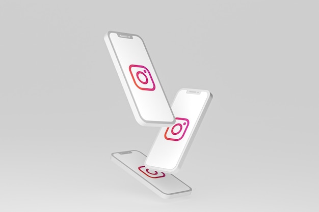 Ícone do Instagram na tela do smartphone ou renderização 3D do celular