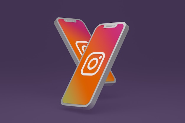 Ícone do instagram na tela do smartphone ou renderização 3d do celular