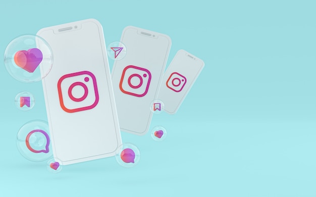 Ícone do instagram na tela do smartphone ou renderização 3d do celular