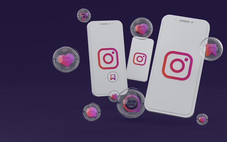 Foto ícone do instagram na tela do smartphone ou renderização 3d do celular