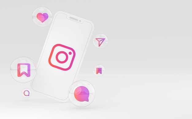 Foto Ícone do instagram na tela do smartphone ou renderização 3d do telefone móvel