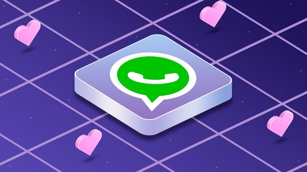 Ícone do logotipo do whatsapp com corações em torno de 3d