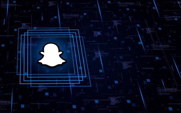 Ícone do logotipo Snapchat no fundo tecnológico com elementos de código