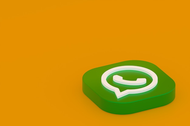 Ícone do logotipo verde do aplicativo whatsapp renderização 3d em fundo amarelo