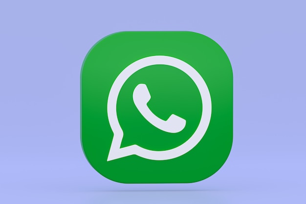 Ícone do logotipo verde do aplicativo whatsapp renderização 3d em fundo roxo