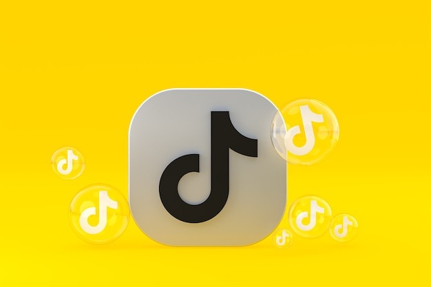 Ícone do tiktok na tela do smartphone ou celular renderização 3d em fundo amarelo