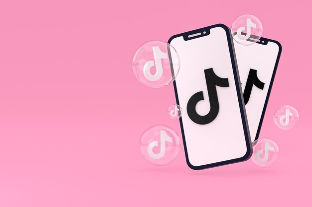 Ícone do tiktok na tela do smartphone ou renderização 3d do telefone móvel