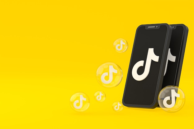 Ícone do tiktok na tela dos celulares renderização em 3d