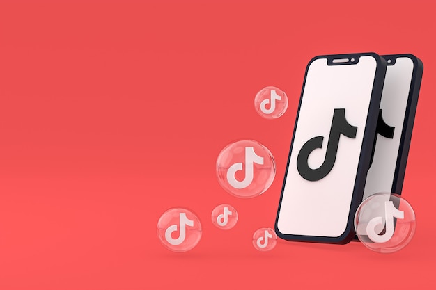 Ícone do Tiktok na tela dos celulares renderização em 3D